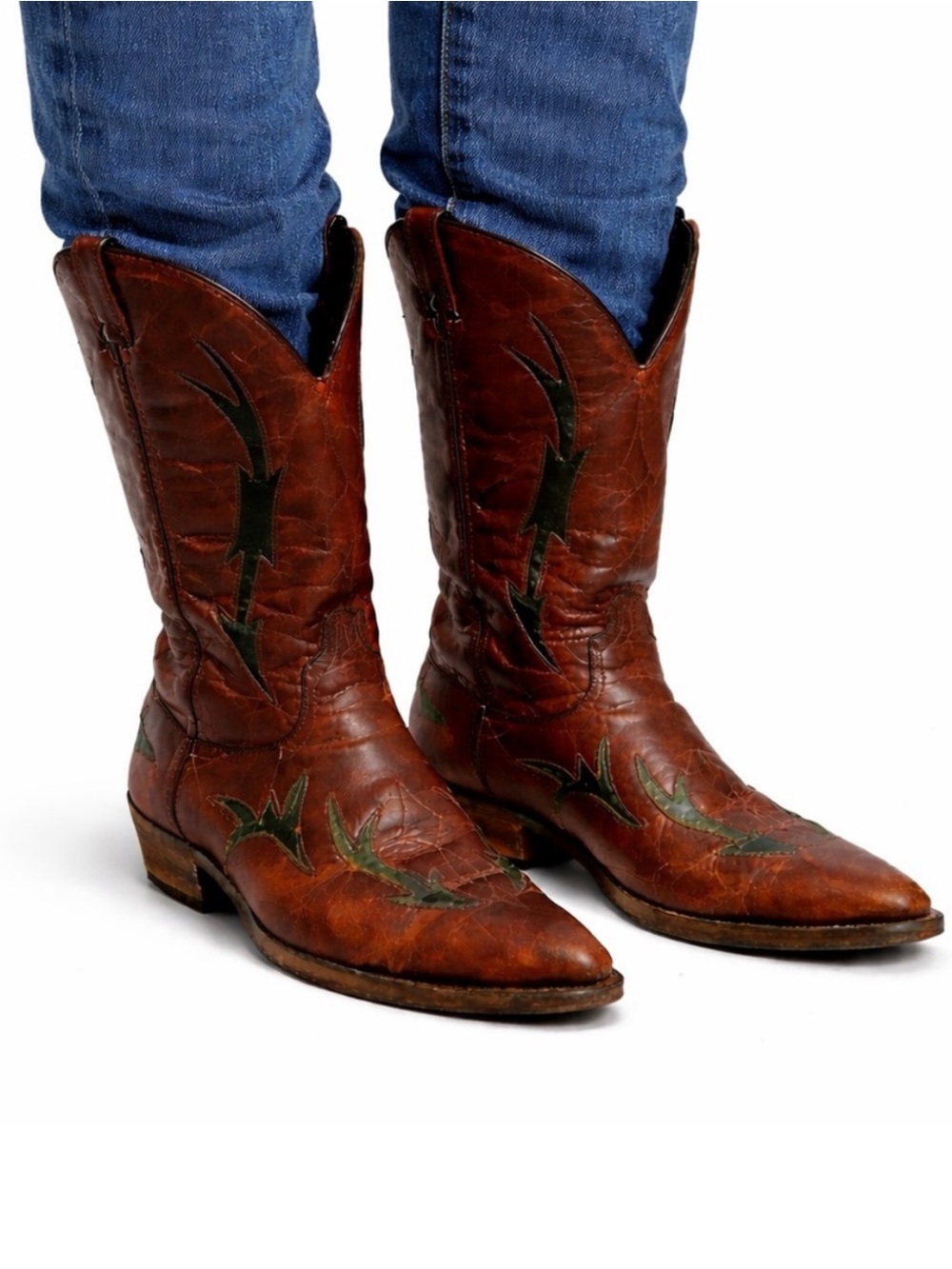 Size 9 Code West Men’s Brown Leather Vintage Cowboy Boots Western